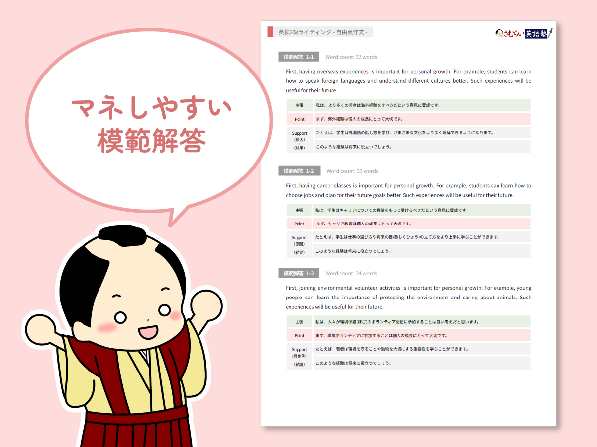 さむらい英語塾 英検2級 ライティング 教材 ドリル